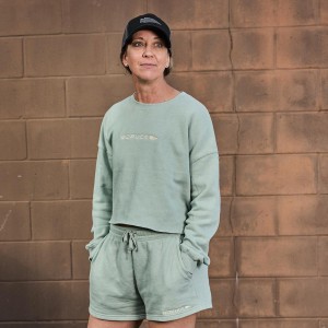 Sweatshirt Goruck Cropped Embroidered Women Olive / Brown | FR-725396PES