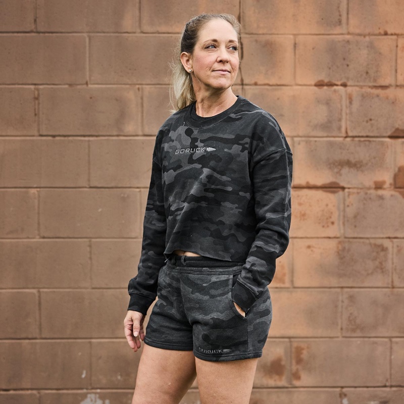 Shorts Goruck Sweat Women Black Camo / Dark Grey | FR-502187YOQ