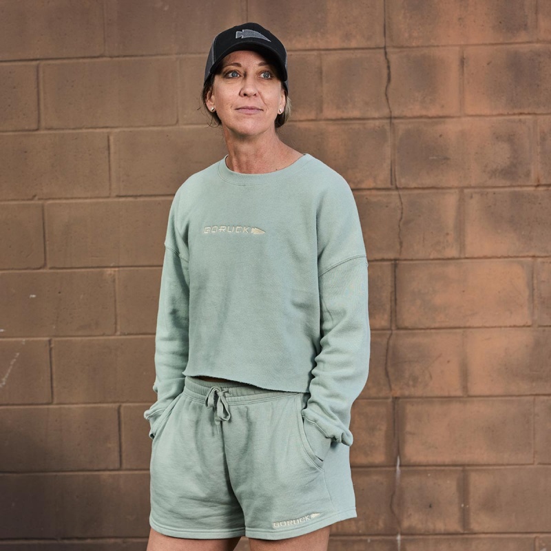 Sweatshirt Goruck Cropped Embroidered Women Olive / Brown | FR-725396PES