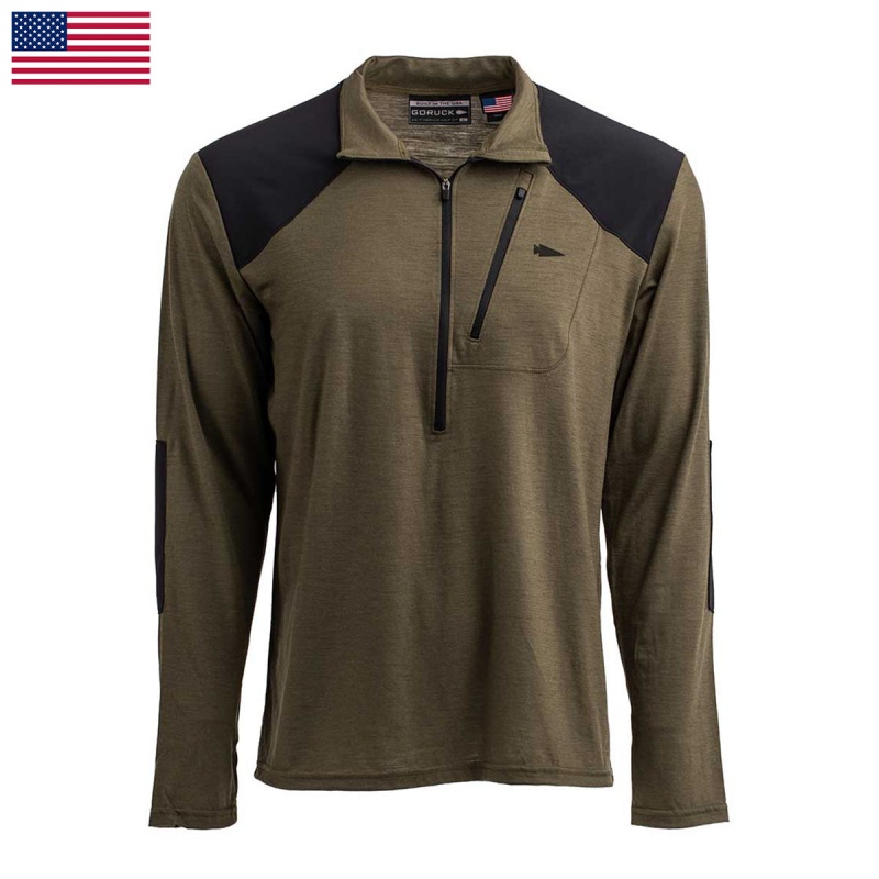 Tops Goruck 24.7 Merino Wool Half Zip Men Green | FR-132760EOV