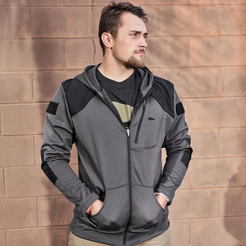 Tops Goruck Indestructible Grid Fleece Full Zip Men Grey / Black | FR-165243NCI