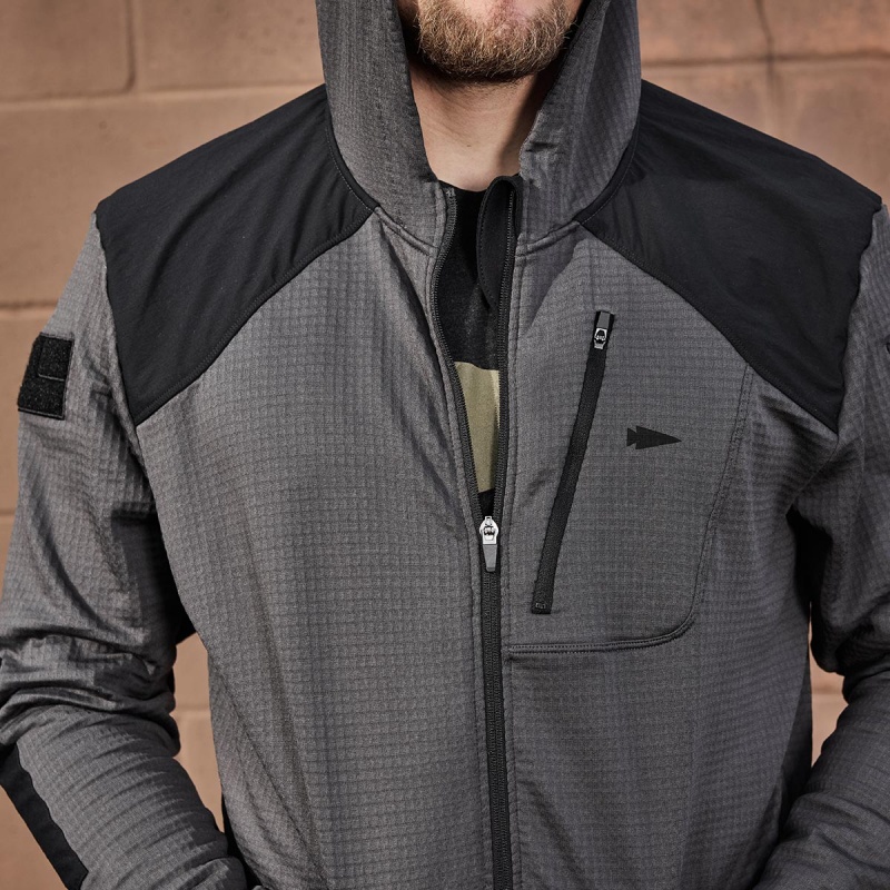 Tops Goruck Indestructible Grid Fleece Full Zip Men Grey / Black | FR-165243NCI