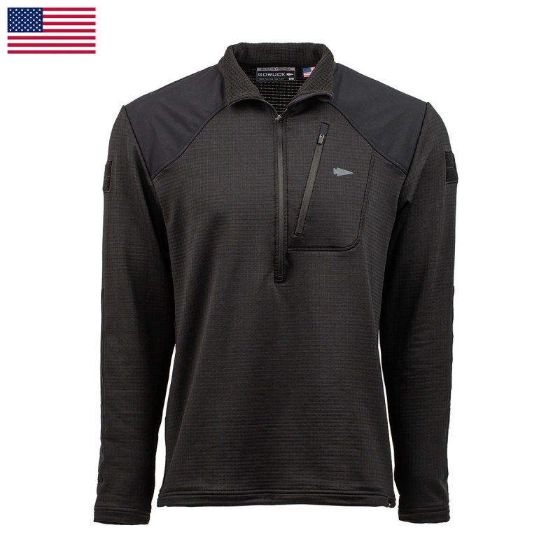 Tops Goruck Indestructible Grid Fleece Half Zip Men Black | FR-256380FHK