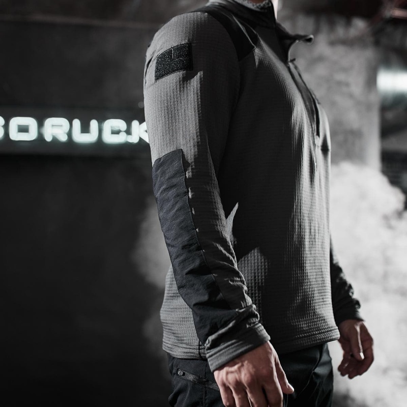 Tops Goruck Indestructible Grid Fleece Half Zip Men Grey | FR-910375ONH